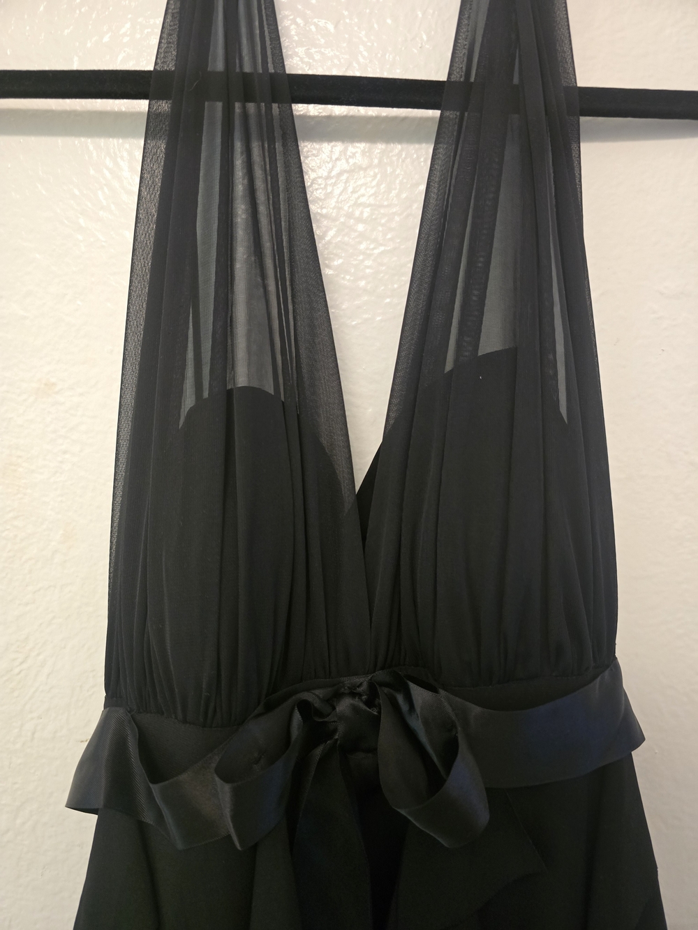 Betsy & Adam Black Plunging Maxi Dress with Sheer Halter